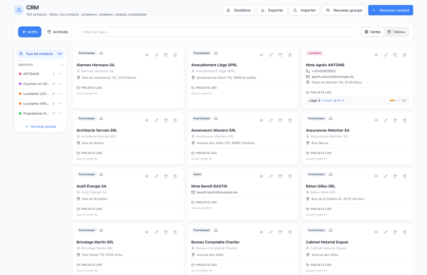 CRM — Vue cartes