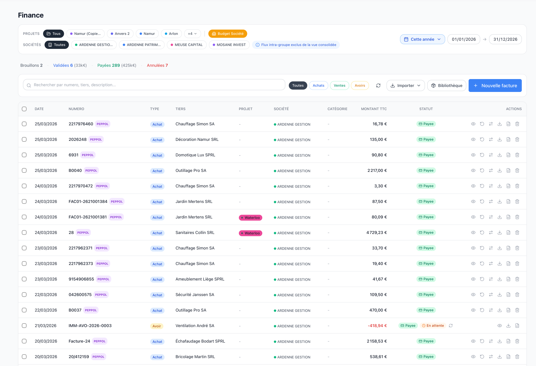 Factures et paiements